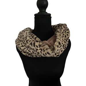 Leopard Print Faux Fur Infinity Scarf Cozy Warm Winter Fashion Accessory‎